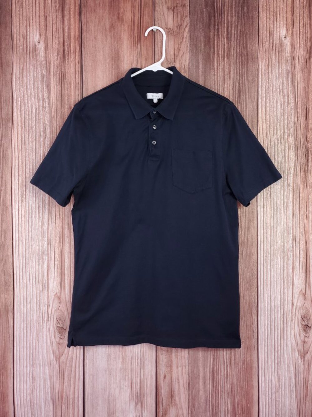 *FLAW* Reiss Hendrix Polo Shirt Mens Large Short Sleeve Pocket Cotton Navy Blue